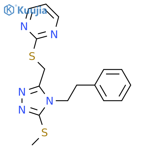 2-({5-(methylsulfanyl)-4-(2-phenylethyl)-4H-1,2,4-triazol-3-ylmethyl}sulfanyl)pyrimidine structure