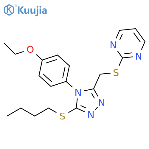 2-({5-(butylsulfanyl)-4-(4-ethoxyphenyl)-4H-1,2,4-triazol-3-ylmethyl}sulfanyl)pyrimidine structure