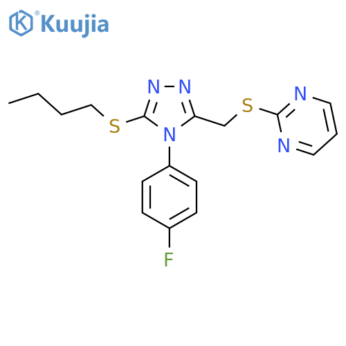 2-({5-(butylsulfanyl)-4-(4-fluorophenyl)-4H-1,2,4-triazol-3-ylmethyl}sulfanyl)pyrimidine structure