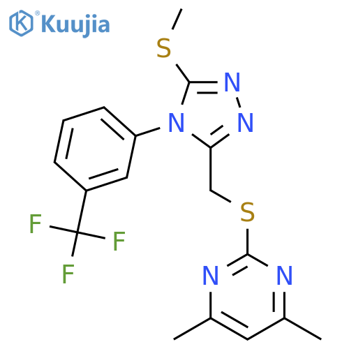 4,6-dimethyl-2-({5-(methylsulfanyl)-4-3-(trifluoromethyl)phenyl-4H-1,2,4-triazol-3-ylmethyl}sulfanyl)pyrimidine structure