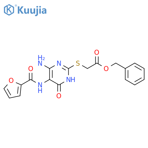 benzyl 2-{4-amino-5-(furan-2-amido)-6-oxo-1,6-dihydropyrimidin-2-ylsulfanyl}acetate structure