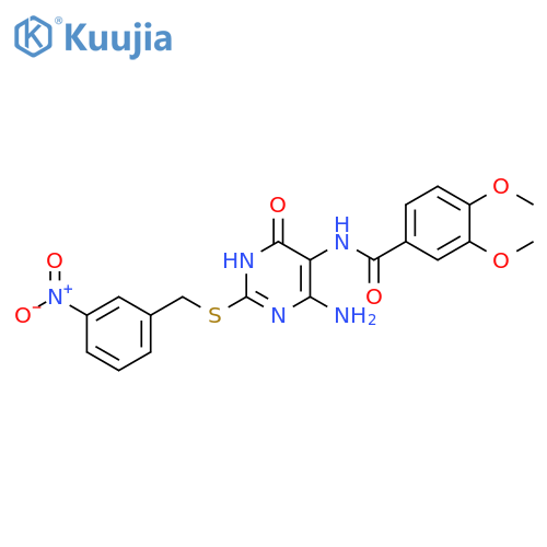 N-(4-amino-2-{(3-nitrophenyl)methylsulfanyl}-6-oxo-1,6-dihydropyrimidin-5-yl)-3,4-dimethoxybenzamide structure