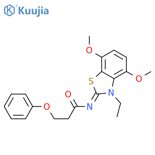 N-(2Z)-3-ethyl-4,7-dimethoxy-2,3-dihydro-1,3-benzothiazol-2-ylidene-3-phenoxypropanamide structure
