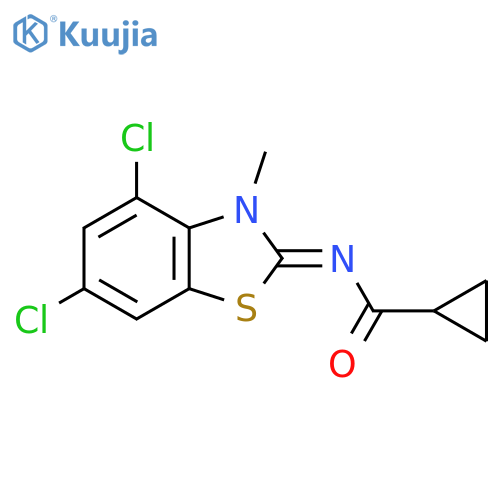 N-(2Z)-4,6-dichloro-3-methyl-2,3-dihydro-1,3-benzothiazol-2-ylidenecyclopropanecarboxamide structure