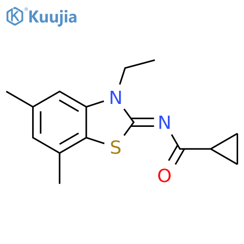 N-(2Z)-3-ethyl-5,7-dimethyl-2,3-dihydro-1,3-benzothiazol-2-ylidenecyclopropanecarboxamide structure