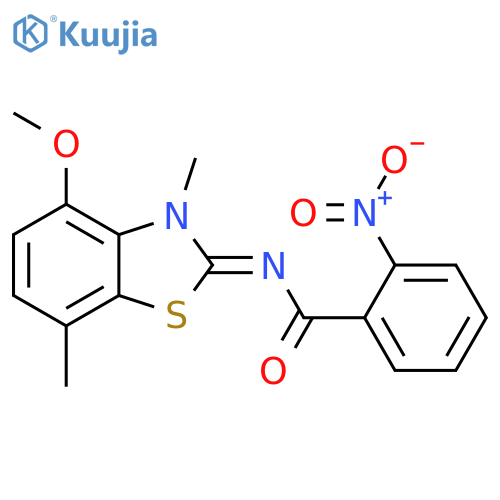 N-(2Z)-4-methoxy-3,7-dimethyl-2,3-dihydro-1,3-benzothiazol-2-ylidene-2-nitrobenzamide structure