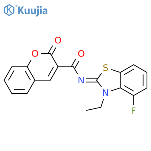 N-(2Z)-3-ethyl-4-fluoro-2,3-dihydro-1,3-benzothiazol-2-ylidene-2-oxo-2H-chromene-3-carboxamide structure