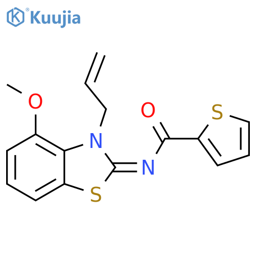 N-(2Z)-4-methoxy-3-(prop-2-en-1-yl)-2,3-dihydro-1,3-benzothiazol-2-ylidenethiophene-2-carboxamide structure
