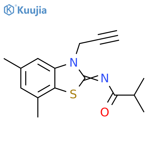 N-(2Z)-5,7-dimethyl-3-(prop-2-yn-1-yl)-2,3-dihydro-1,3-benzothiazol-2-ylidene-2-methylpropanamide structure