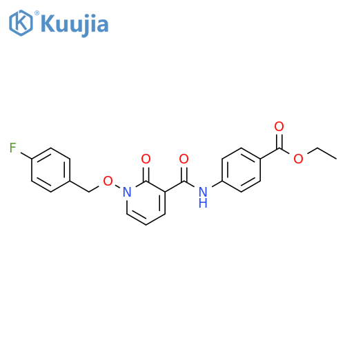 ethyl 4-{1-(4-fluorophenyl)methoxy-2-oxo-1,2-dihydropyridine-3-amido}benzoate structure
