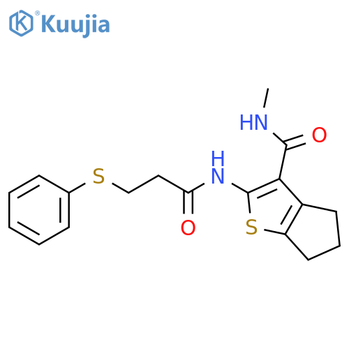 N-methyl-2-3-(phenylsulfanyl)propanamido-4H,5H,6H-cyclopentabthiophene-3-carboxamide structure