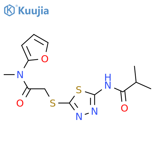 N-{5-({(furan-2-yl)methylcarbamoyl}methyl)sulfanyl-1,3,4-thiadiazol-2-yl}-2-methylpropanamide structure