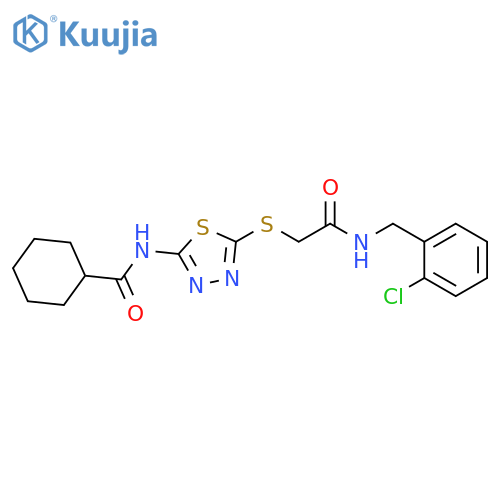 N-{5-({(2-chlorophenyl)methylcarbamoyl}methyl)sulfanyl-1,3,4-thiadiazol-2-yl}cyclohexanecarboxamide structure