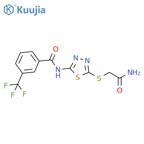 N-{5-(carbamoylmethyl)sulfanyl-1,3,4-thiadiazol-2-yl}-3-(trifluoromethyl)benzamide structure