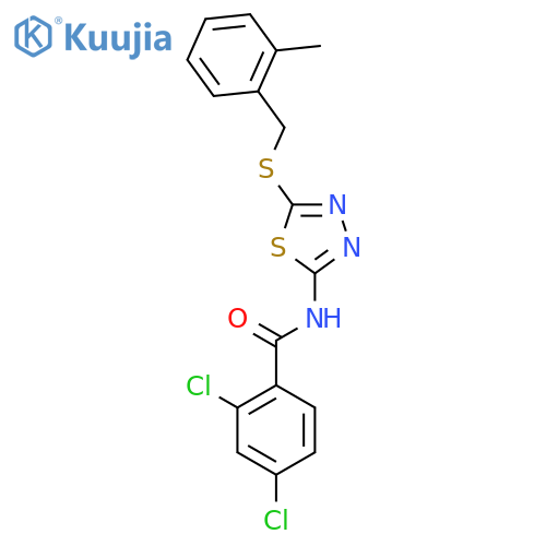 2,4-dichloro-N-(5-{(2-methylphenyl)methylsulfanyl}-1,3,4-thiadiazol-2-yl)benzamide structure