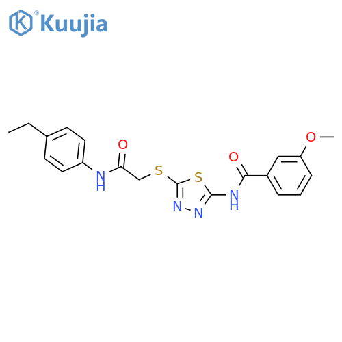 N-5-({(4-ethylphenyl)carbamoylmethyl}sulfanyl)-1,3,4-thiadiazol-2-yl-3-methoxybenzamide structure
