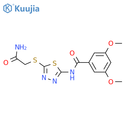 N-{5-(carbamoylmethyl)sulfanyl-1,3,4-thiadiazol-2-yl}-3,5-dimethoxybenzamide structure