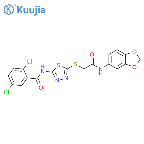 N-5-({(2H-1,3-benzodioxol-5-yl)carbamoylmethyl}sulfanyl)-1,3,4-thiadiazol-2-yl-2,5-dichlorobenzamide structure