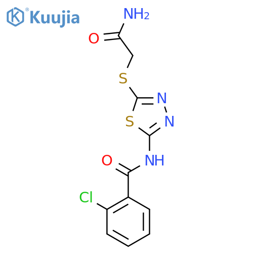 N-{5-(carbamoylmethyl)sulfanyl-1,3,4-thiadiazol-2-yl}-2-chlorobenzamide structure