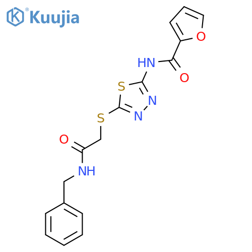 N-(5-{(benzylcarbamoyl)methylsulfanyl}-1,3,4-thiadiazol-2-yl)furan-2-carboxamide structure