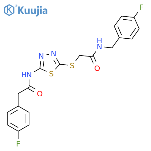 2-({5-2-(4-fluorophenyl)acetamido-1,3,4-thiadiazol-2-yl}sulfanyl)-N-(4-fluorophenyl)methylacetamide structure