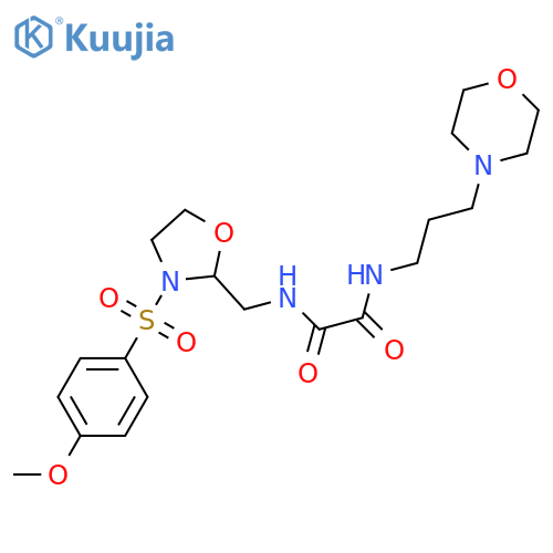 N-{3-(4-methoxybenzenesulfonyl)-1,3-oxazolidin-2-ylmethyl}-N'-3-(morpholin-4-yl)propylethanediamide structure