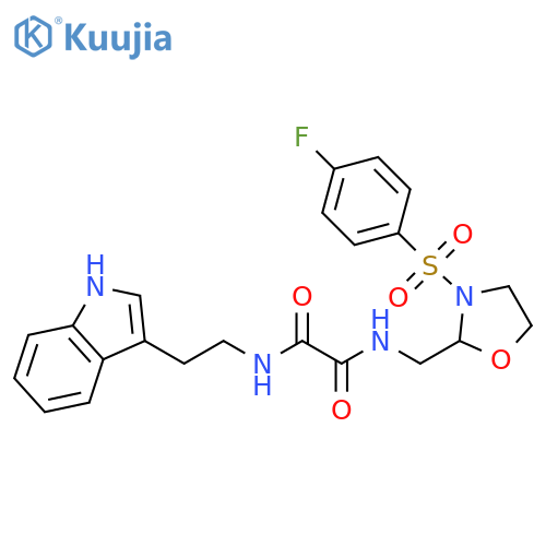 N-{3-(4-fluorobenzenesulfonyl)-1,3-oxazolidin-2-ylmethyl}-N'-2-(1H-indol-3-yl)ethylethanediamide structure