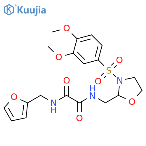 N-{3-(3,4-dimethoxybenzenesulfonyl)-1,3-oxazolidin-2-ylmethyl}-N'-(furan-2-yl)methylethanediamide structure