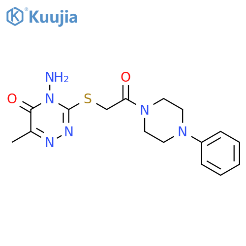 4-amino-6-methyl-3-{2-oxo-2-(4-phenylpiperazin-1-yl)ethylsulfanyl}-4,5-dihydro-1,2,4-triazin-5-one structure