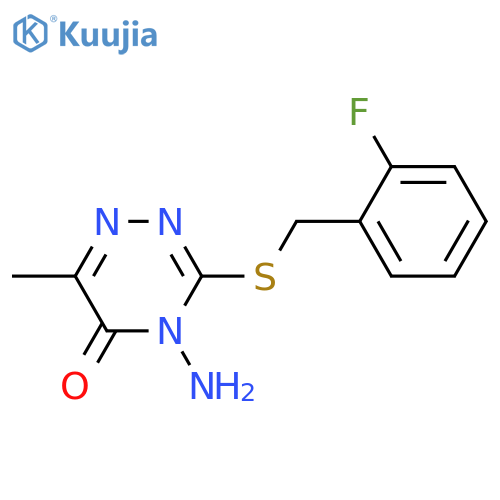 4-amino-3-{(2-fluorophenyl)methylsulfanyl}-6-methyl-4,5-dihydro-1,2,4-triazin-5-one structure