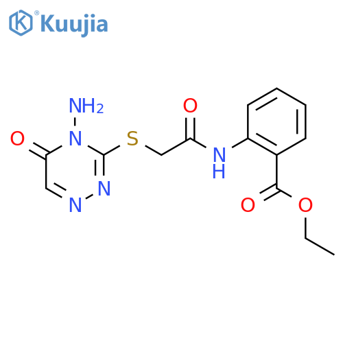 ethyl 2-{2-(4-amino-5-oxo-4,5-dihydro-1,2,4-triazin-3-yl)sulfanylacetamido}benzoate structure