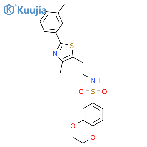 N-{2-4-methyl-2-(3-methylphenyl)-1,3-thiazol-5-ylethyl}-2,3-dihydro-1,4-benzodioxine-6-sulfonamide structure