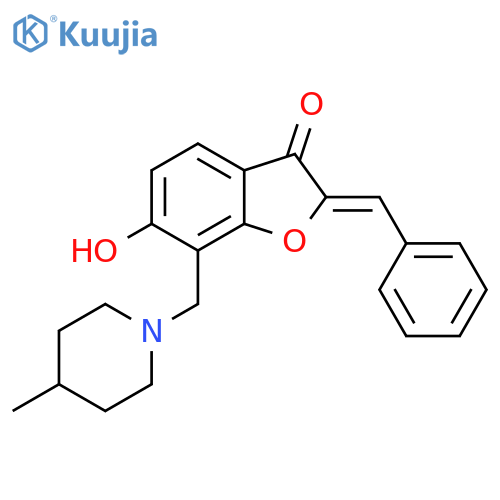 (2Z)-6-hydroxy-7-(4-methylpiperidin-1-yl)methyl-2-(phenylmethylidene)-2,3-dihydro-1-benzofuran-3-one structure