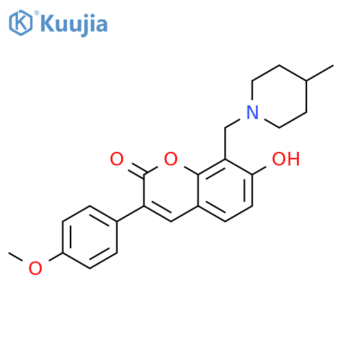 7-hydroxy-3-(4-methoxyphenyl)-8-(4-methylpiperidin-1-yl)methyl-2H-chromen-2-one structure
