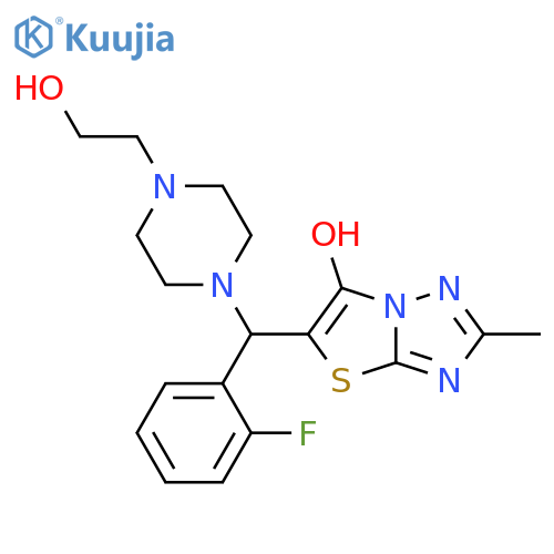 5-(2-fluorophenyl)4-(2-hydroxyethyl)piperazin-1-ylmethyl-2-methyl-1,2,4triazolo3,2-b1,3thiazol-6-ol structure