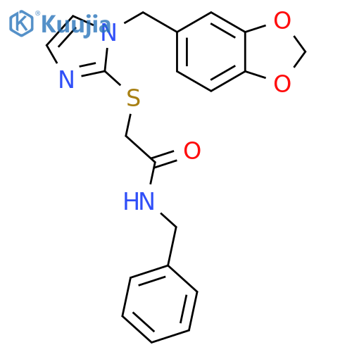 2-({1-(2H-1,3-benzodioxol-5-yl)methyl-1H-imidazol-2-yl}sulfanyl)-N-benzylacetamide structure
