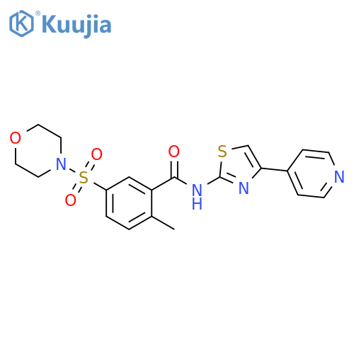 2-methyl-5-(morpholine-4-sulfonyl)-N-[4-(pyridin-4-yl)-1,3-thiazol-2-yl]benzamide structure
