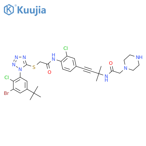 1-Piperazineacetamide,N-[3-[4-[[[[1-[3-bromo-2-chloro-5-(1,1-dimethylethyl)phenyl]-1H-tetrazol-5-yl]thio]acetyl]amino]-3-chlorophenyl]-1,1-dimethyl-2-propynyl]- structure