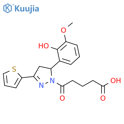5-5-(2-hydroxy-3-methoxyphenyl)-3-(thiophen-2-yl)-4,5-dihydro-1H-pyrazol-1-yl-5-oxopentanoic acid structure