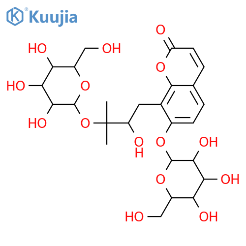 8-(2,3-Dihydroxy-3-methylbutyl)-7-hydroxy-2H-1-benzopyran-2-one; (S)-form, 3',7-Di-O-β-D-glucopyranoside structure