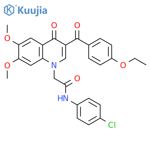 N-(4-chlorophenyl)-2-3-(4-ethoxybenzoyl)-6,7-dimethoxy-4-oxo-1,4-dihydroquinolin-1-ylacetamide structure