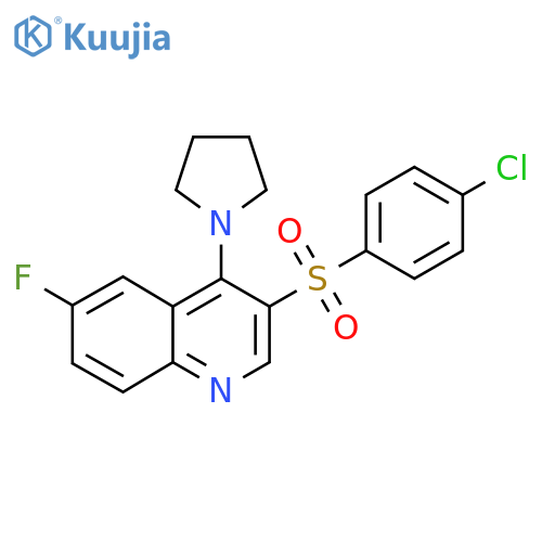 3-(4-chlorobenzenesulfonyl)-6-fluoro-4-(pyrrolidin-1-yl)quinoline structure