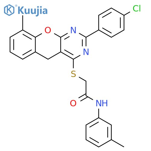 2-{2-(4-chlorophenyl)-9-methyl-5H-chromeno2,3-dpyrimidin-4-ylsulfanyl}-N-(3-methylphenyl)acetamide structure