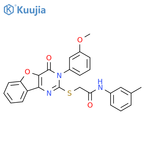 2-{5-(3-methoxyphenyl)-6-oxo-8-oxa-3,5-diazatricyclo7.4.0.0^{2,7}trideca-1(9),2(7),3,10,12-pentaen-4-ylsulfanyl}-N-(3-methylphenyl)acetamide structure