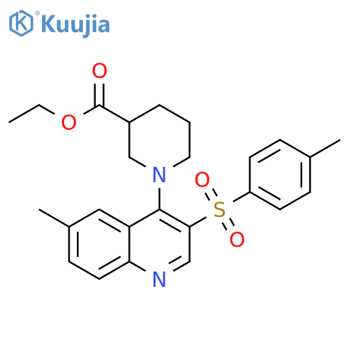 ethyl 1-6-methyl-3-(4-methylbenzenesulfonyl)quinolin-4-ylpiperidine-3-carboxylate structure