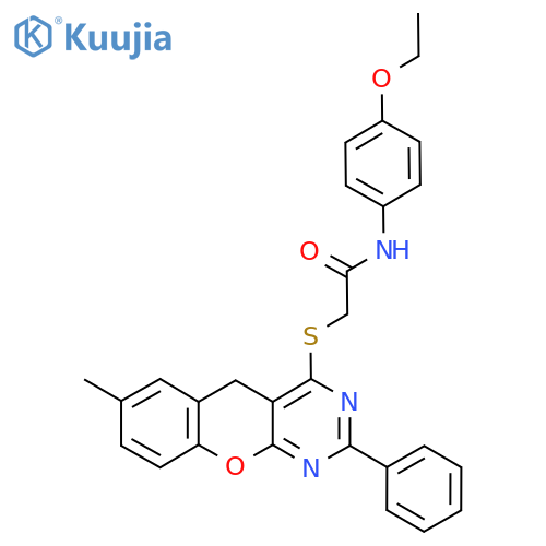 N-(4-ethoxyphenyl)-2-({7-methyl-2-phenyl-5H-chromeno2,3-dpyrimidin-4-yl}sulfanyl)acetamide structure