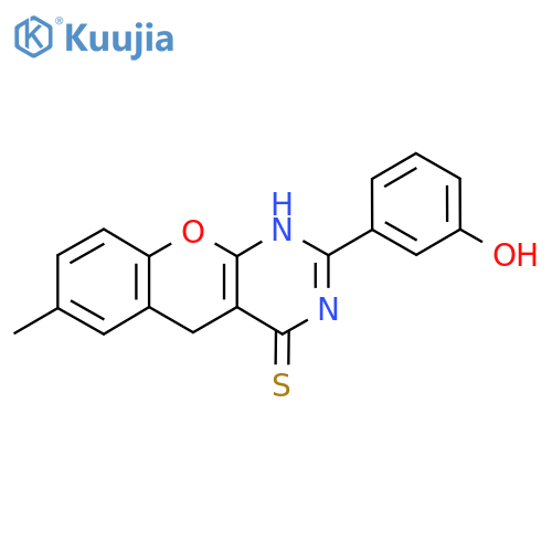 2-(3-hydroxyphenyl)-7-methyl-3H,4H,5H-chromeno2,3-dpyrimidine-4-thione structure