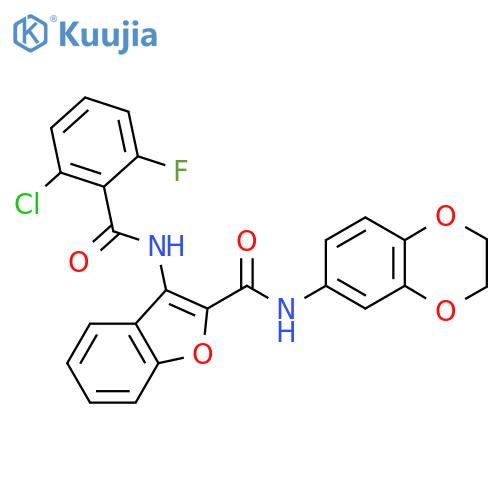 3-(2-chloro-6-fluorobenzamido)-N-(2,3-dihydro-1,4-benzodioxin-6-yl)-1-benzofuran-2-carboxamide structure