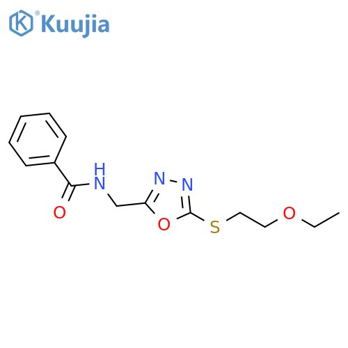N-({5-(2-ethoxyethyl)sulfanyl-1,3,4-oxadiazol-2-yl}methyl)benzamide structure
