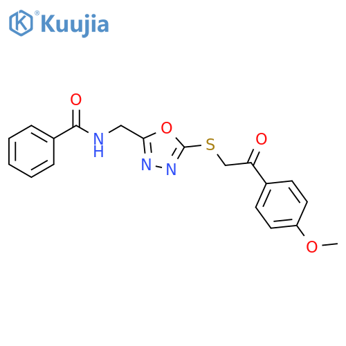 N-(5-{2-(4-methoxyphenyl)-2-oxoethylsulfanyl}-1,3,4-oxadiazol-2-yl)methylbenzamide structure